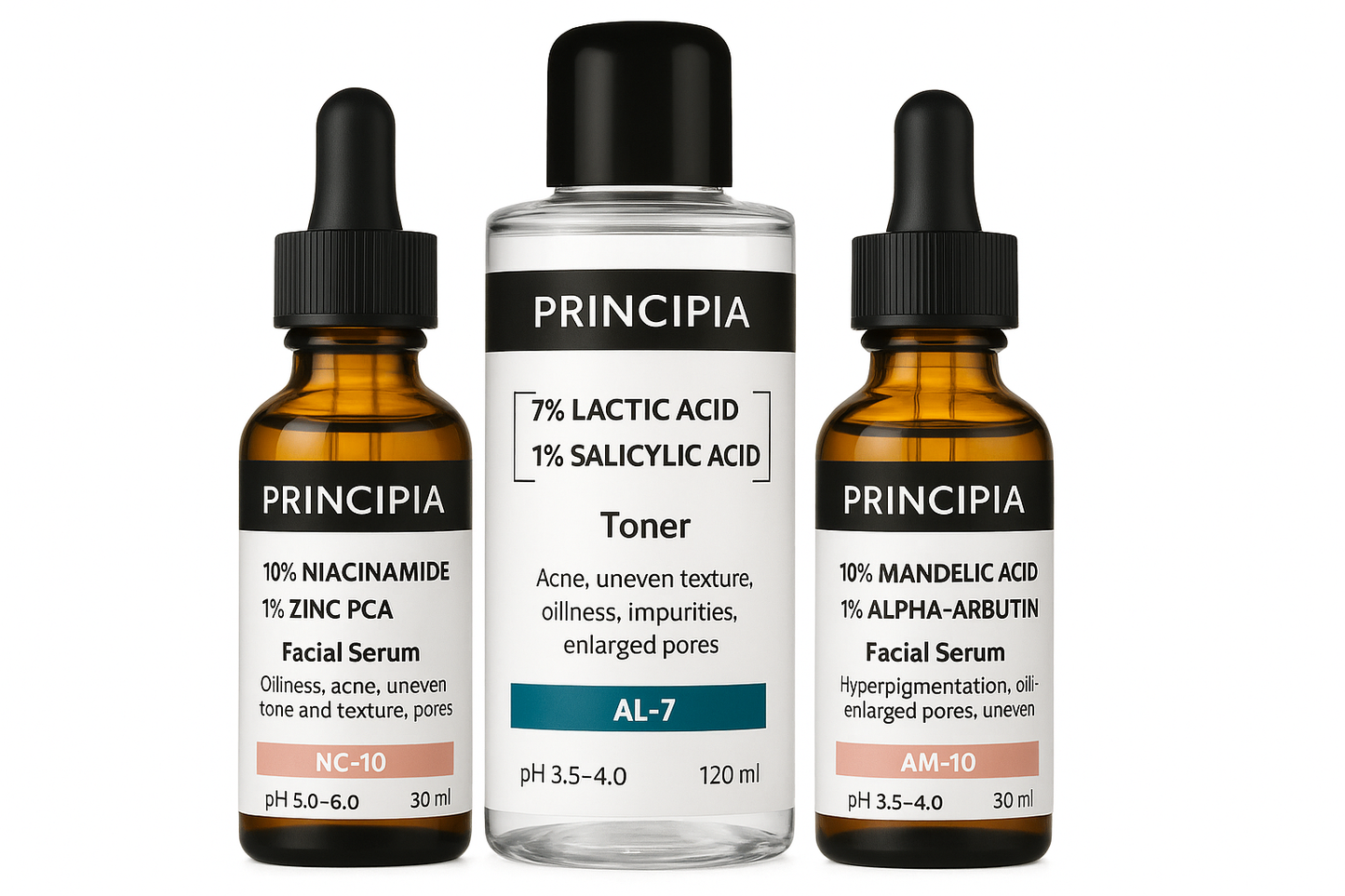 Principia Advanced Skin Renewal Kit – Niacinamide, Toner & Mandelic Serum