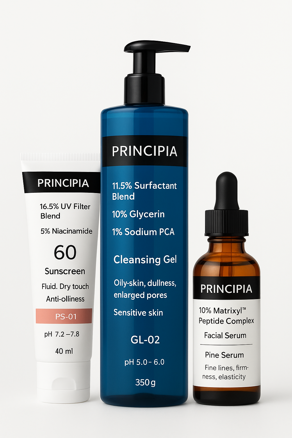 Principia Complete Anti-Aging & Daily Protection Kit – Cleansing Gel, Peptide Serum & SPF 60