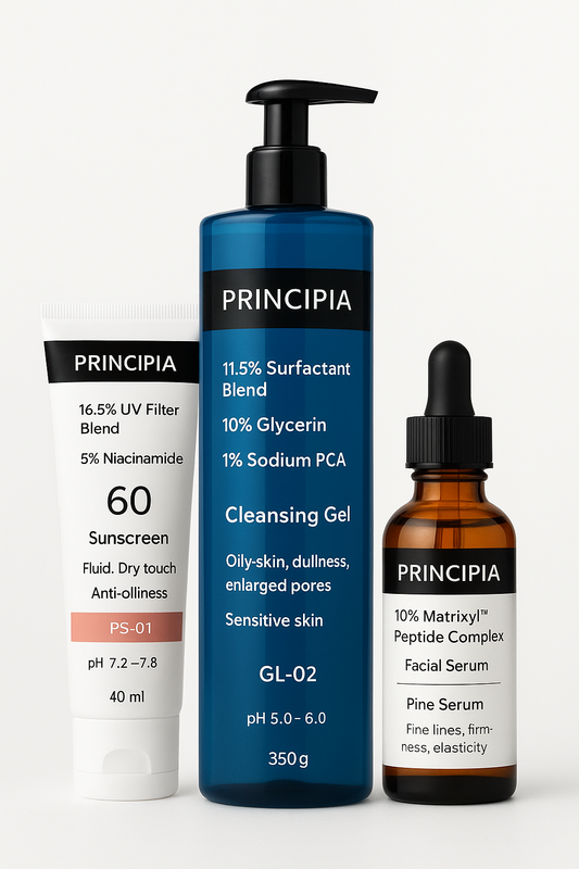 Principia Complete Anti-Aging & Daily Protection Kit – Cleansing Gel, Peptide Serum & SPF 60