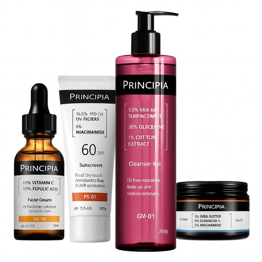 Principia Brightening & Protection Skincare Kit – Vitamin C + Cleansing Gel + Hydration Cream + SPF 60 Sunscreen