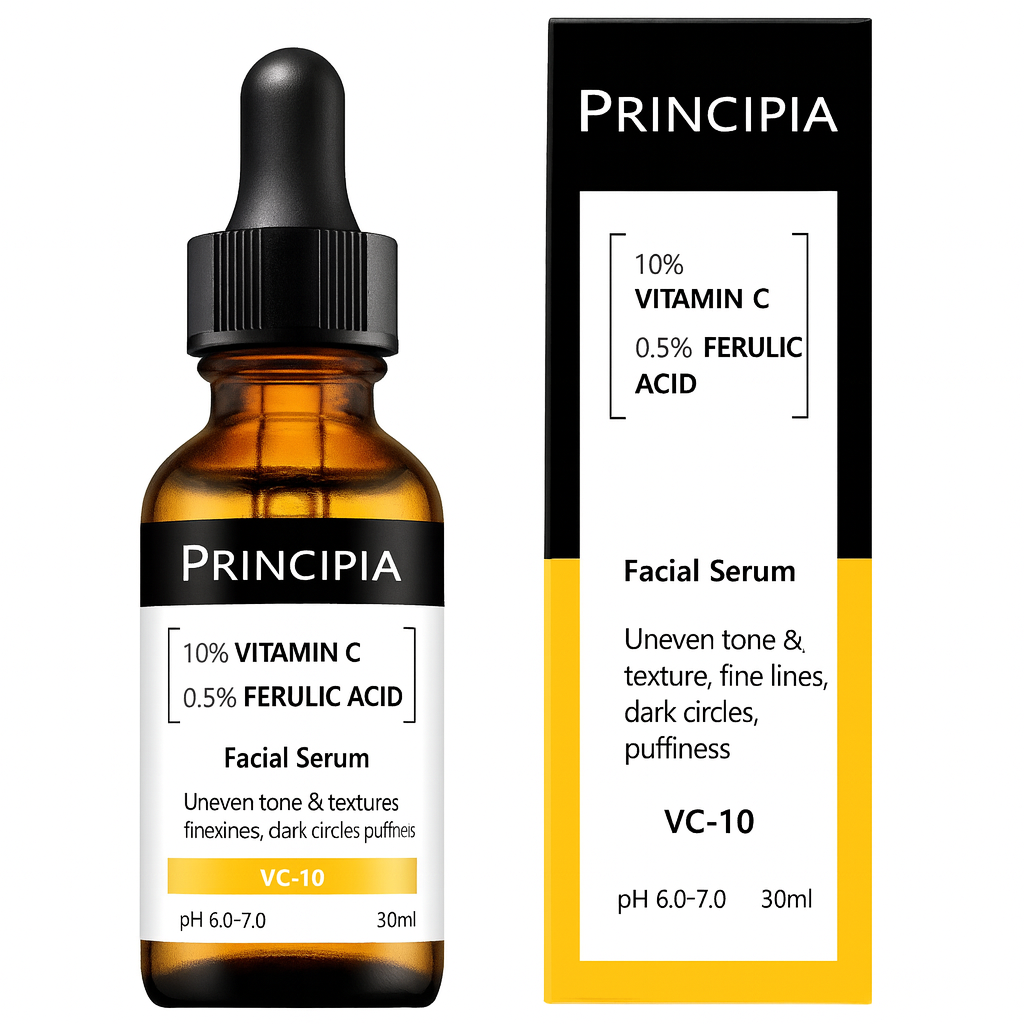 Principia VC-10 Facial Serum – 10% Vitamin C + 0.5% Ferulic Acid for Radiant & Even Skin (30 ml)